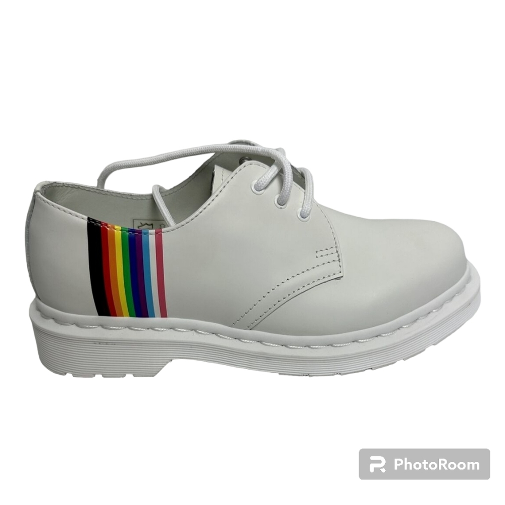 Dr Martens Derby Pride Shoes 1461 White Leather Shoes (Unisex Shoe)